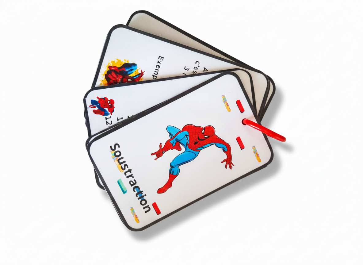Trousseau de cartes pour les soustractions, thème Spiderman