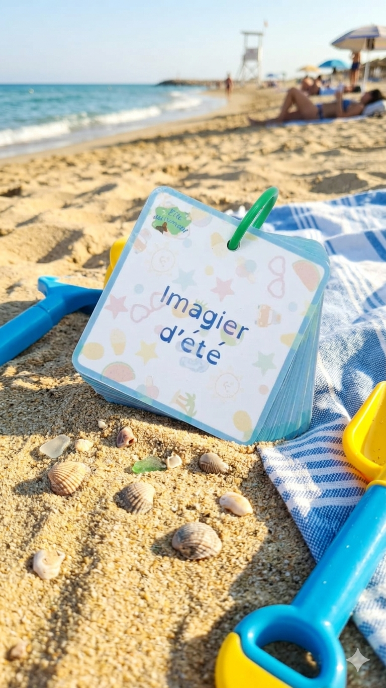 Imagier thématique de l'été avec anneau de transport vert pour enfant