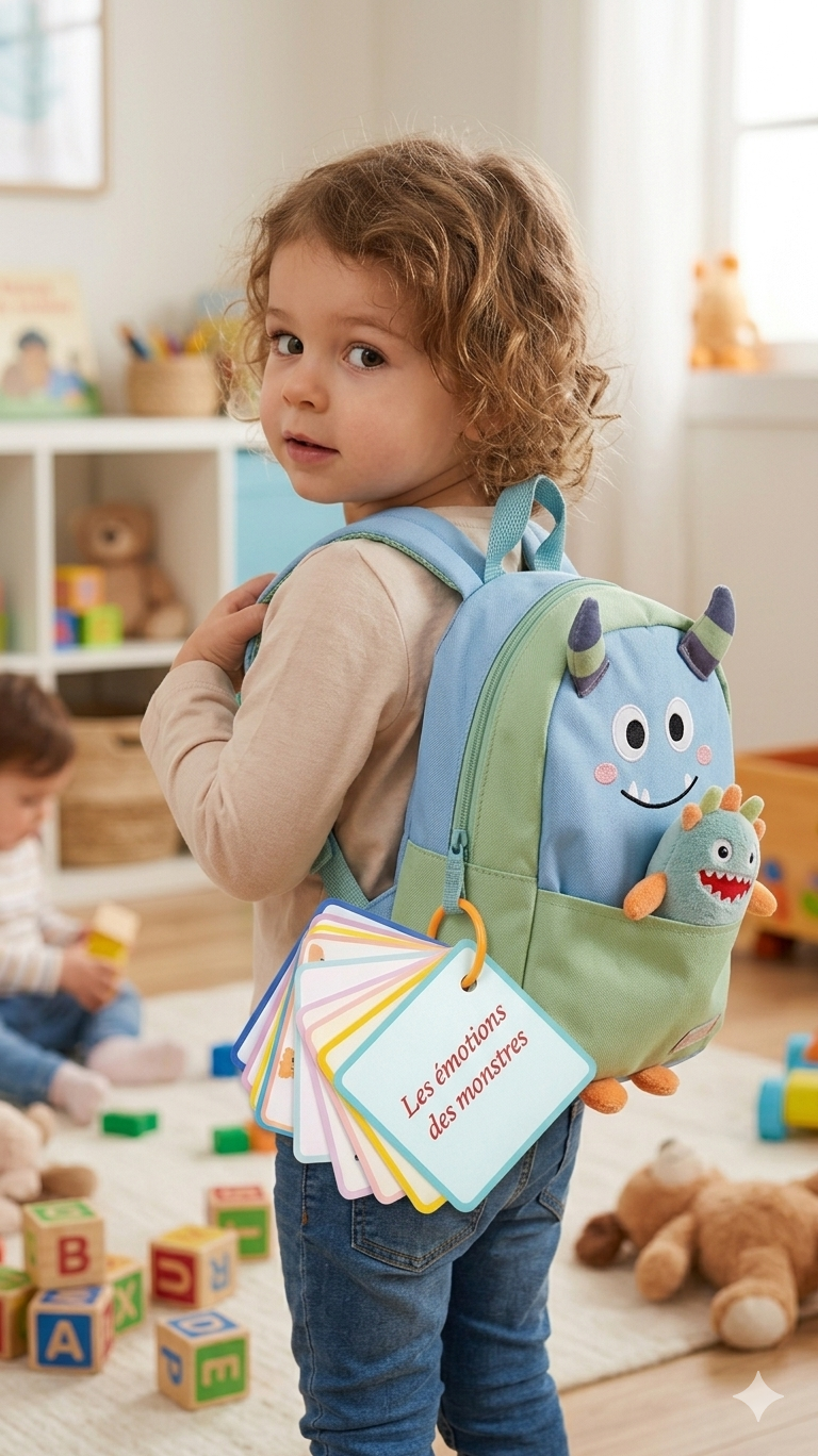 Trousseau éducatif Les Monstres des Émotions avec anneau orange et cartes illustrées