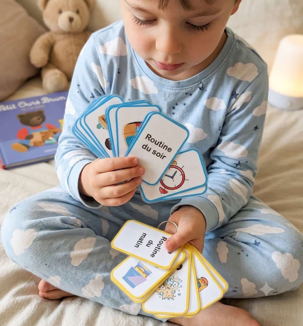 Tableau de routine visuelle avec pictogrammes pour structurer le temps de l'enfant